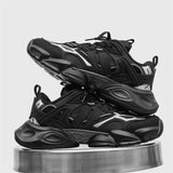 Futuristic Chunky Sneakers with 3D Cushioned Sole for Men All-Black Sport Casual Sneakers Urban Streetwear