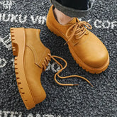 Thick Sole Round Toe White Yellow Color Dress Shoes Lace up Durable Good Quality Handsome Daily Casual Men Derby Shoes