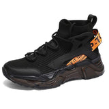 Futuristic Chunky Sole High-Top Sneakers with Knit Upper & Shock-Absorbing Midsole for Urban Streetwear and All-Day Comfort