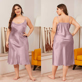 of Plus Size Ice Silk Nightgowns for Women Summer One-Piece Slouchy Collar Camisole Style Loose Loungewear