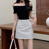 Vintage Polka Dot High Waist Bodycon Mini Skirt Women's Casual Slim Fit Pencil Skirt for Office & Daily