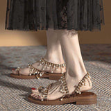 Elegant Roman Women's Pearl-Embellished Summer Slippers - Trendy Ladies' Footwear
