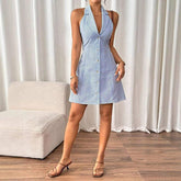 Backless Halter Neck Dress Bow Made of Lacing Cool Cami Dress Summer Simple A-line Dress