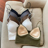 Best Sale Pad Solid Ruched Contrast Camisole Trim Ruched Cami Crop Top