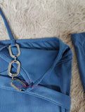 Neck and Waist Straps Mini Dress Slim-fit Sheath Dress Solid Cami Dress