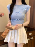 Bow Crop Top Fashionable Tops for Women Short-sleeved Knitwear