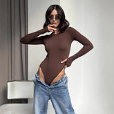 Women Crew Neck Long Sleeve Bodysuit Thumb Hole Slim Fit Basic Bodycon Top Ladies Stretchy Layering Bodysuit