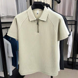 Men Half Zip Short Sleeve Polo Shirt Raglan Sleeve Casual Lapel Fashion Tops