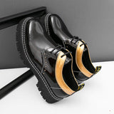 Thick Sole Pointed Toe Formal Lace up Durable Fashion Patent Leather Dress Shoes for Men