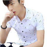 Men Printed Short Sleeve Shirt Slim Fit Casual Button Down Fashion Dress Shirts