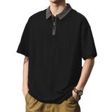 Japanese Style Retro Polo Shirt Men's Summer Heavy-weight Loose Zipper Lar Sports Men's Short-sleeved T-shirt Fashion Brand Half
