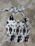 Floral Backless Halter Neck Top Hanging Neck Tank Top Tank Top