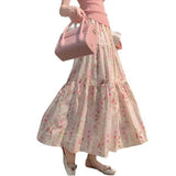 Women's Casual Floral Print Tiered Maxi Skirt, Lightweight Flowy Elastic Waist Summer Skirt