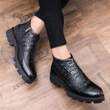 Zip up Black PU Leather Quality Pattern Men Boots Comfortable All Seasons Men Ankle Boots