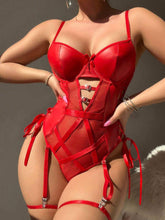 Best-Selling Valentine's Day New Arrival: PU Strappy Cross-Over Heart Rhinestone Sexy Bodysuit
