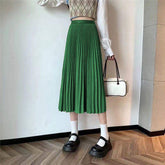 Women High Waist Pleated Midi Skirt Solid Color Elastic Waist a Line Long Pleated Skirt Casual Flowy Maxi Skirts