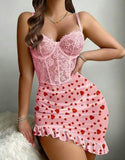 European and American New Style Lace Sexy Underwire Camisole Sheer Nightgown for Women