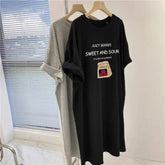 Large Size Retro Chic Short-sleeved T-shirt Dress Women's New Loose Slimming Mid-length Split Skirt for Summer