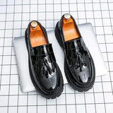 Thick Sole Height Increasing Durable Fashion Tassel Loafers Classic Design Round Toe Men Formal Dress Shoes