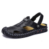 Cover Toe Summer Beach Casual Shoes Lightweight Durable Outdoor Leather Flat Sandals for Men