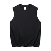 Men Solid Cotton Crew Neck Sleeveless T Shirt Loose Fit Wide Shoulder Cut Off Tank Top Casual Gym Workout Vest