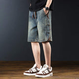 American Retro Workwear Denim Shorts Men's Summer New Arrival Loose Wide-Leg Casual Patchwork 5-Point Pants