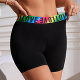 Black Bike Shorts with Rainbow 'Love' Waistband