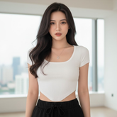 Fitted Ribbed Square Neck Short-Sleeve Top