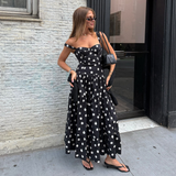 Chic Black Polka Dot Off-Shoulder Midi Dress