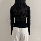 Fitted Ribbed Cowl Neck Long Sleeve Top