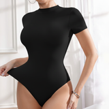 Short-Sleeve Mock Neck Bodysuit-High Mock Neck