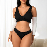 Leopard Print Ruffle Bralette & Thong Lingerie Set