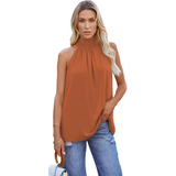 Women’s Rust Sleeveless Mock-Neck Halter Blouse