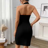 Women Sexy One-Pieces Silm Knitted Dress Seamless Halter Neck Backless Knee-Length Dresses
