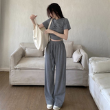 Drawstring Crop Tee and Wide-Leg Sweatpants Lounge Set