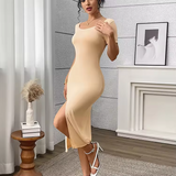 Chic Short-Sleeve Bodycon Midi Dress with Slit