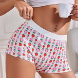 Sweet Strawberry Print Lounge Underwear - Mid-Rise 100% Cotton Strawberry Boxer Underwear