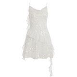 Sparkling Sequin Cowl Neck Ruffle Mini Dress
