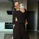 2025 Autumn New Cozy Women's Home Wear Set , Solid Color Long Sleeve T-Shirt with Loose Pants , Crew Neck Loungewear Wholesale - Zeprah