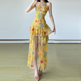 Tropical Floral Print Halter Neck Maxi Dress
