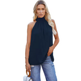 Women’s Rust Sleeveless Mock-Neck Halter Blouse