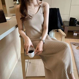 Solid Knitted Slim-fit Cami Dress Sweater Dresses Midi Dress
