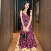 Solid Top & Floral Skirt Casual Maxi Dress