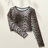 Leopard Print Sheer Long-Sleeve Crop Top