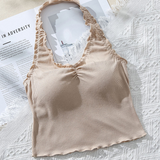 Ruffle Trim Seamless Halter Crop Top