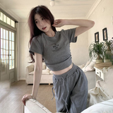 Drawstring Crop Tee and Wide-Leg Sweatpants Lounge Set