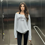 Oversized Loose Women's Pullove , Off-Shoulder Character Print Knit Sweater , Long Casual Sports Top (All Seasons) , OEM Anti-UV