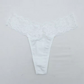 Seamless Thong with Floral Lace Waistband