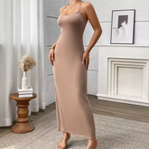 Elegant Nude Bodycon Maxi Slip Dress