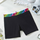 Black Bike Shorts with Rainbow 'Love' Waistband